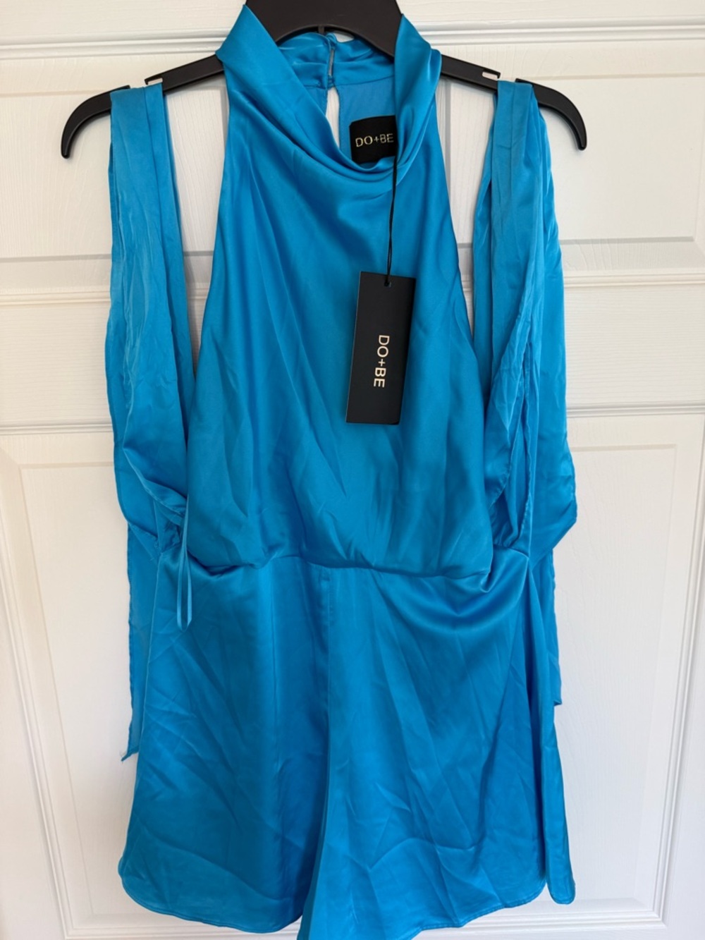 DO+BE Bright Turquoise Satin Halter Romper